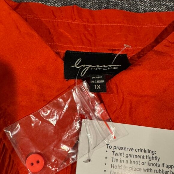 Lynn Ritchie Silk Crinkle Button-Up Blouse Paprika Size 1X NWT Holidays - Picture 3 of 7